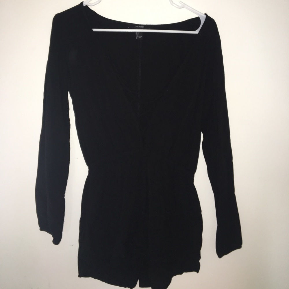 black lace up romper