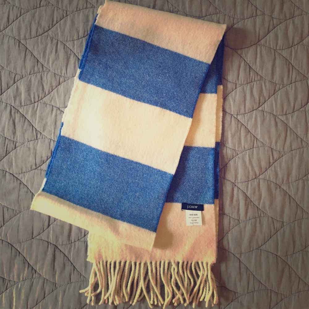 J. Crew White & Blue Striped Lambswool Scarf