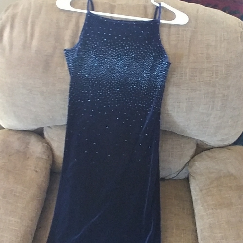 Blue velvet full length dress