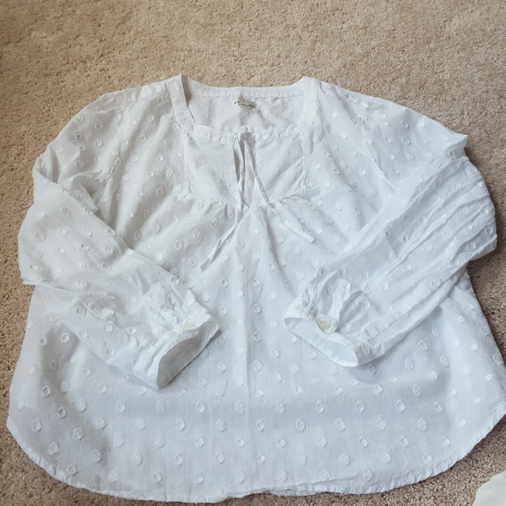 J Crew White Dot Cotton Peasant Top