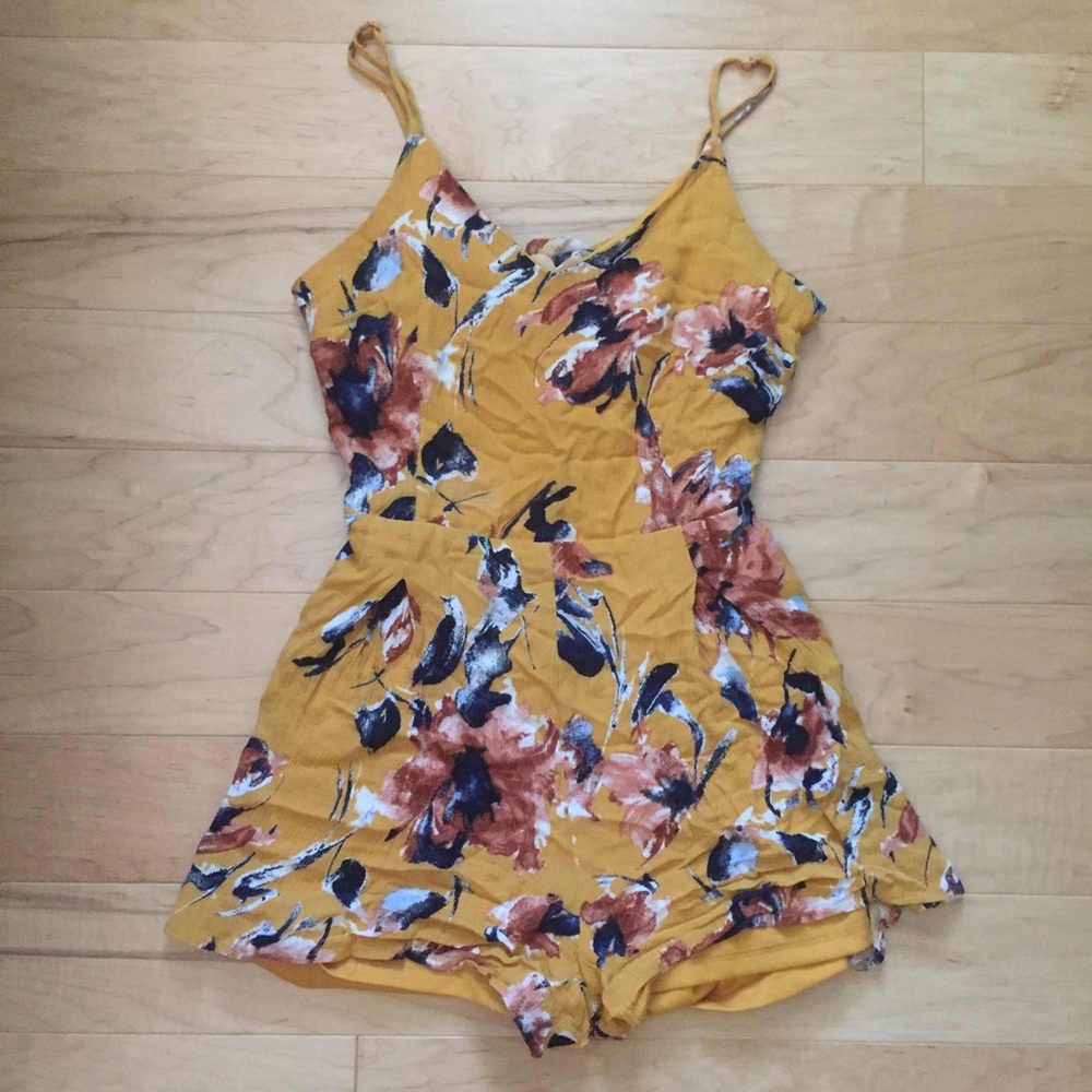 Yellow Floral Open Back Romper