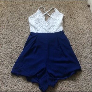 Lace and royal blue romper