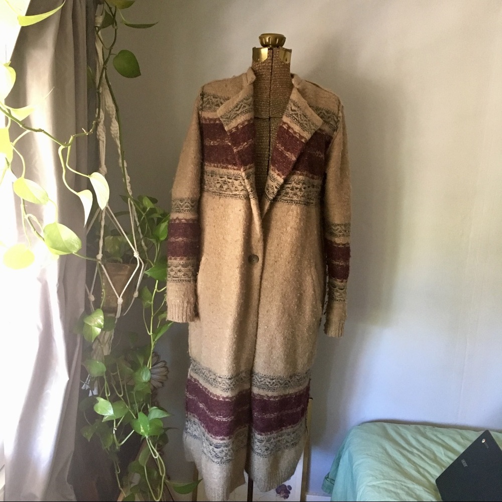 Free People boho long wool maxi coat small