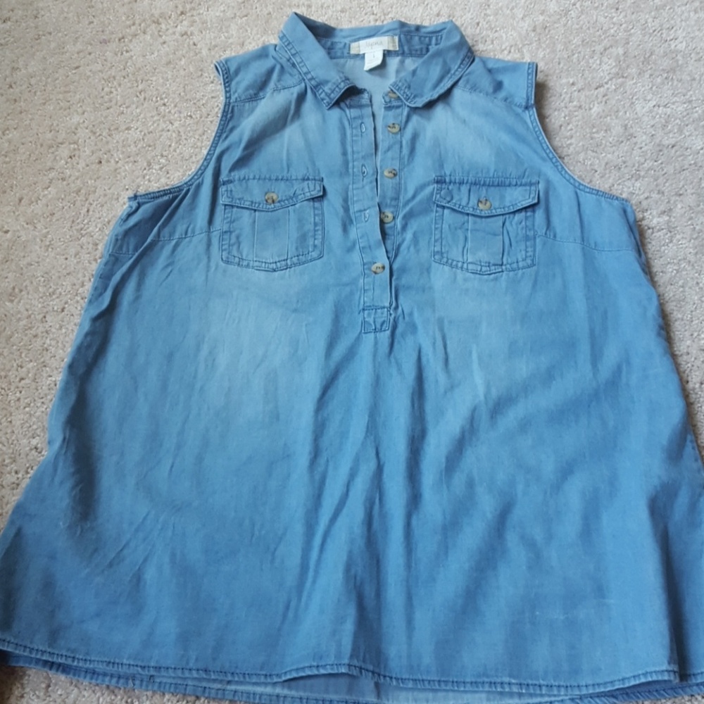 Denim Chambray Popover Sleeveless Top Large
