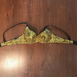 Gold 36 C Bedazzled Sequin Bra