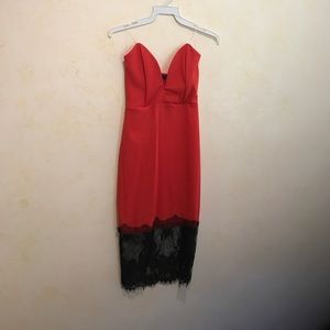 Red & Black Lace Strapless Dress
