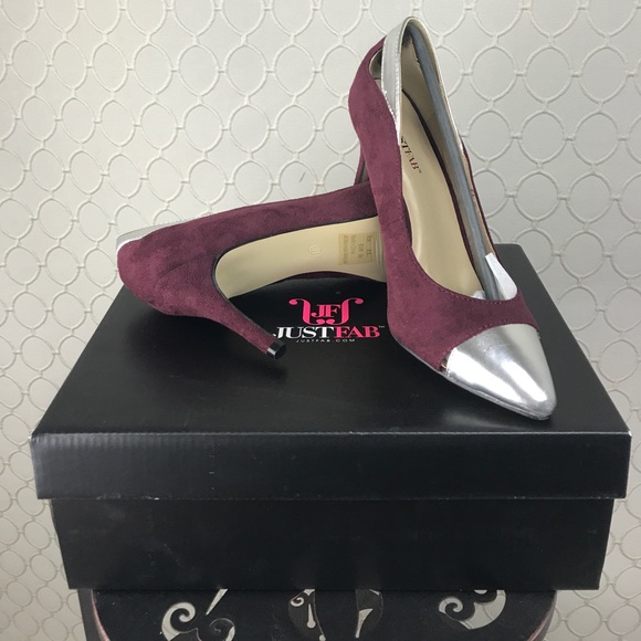 burgundy and silver shoes
