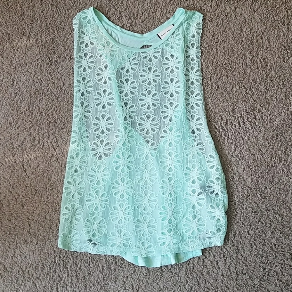 Open back mint green lace tank