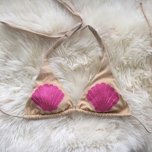 Pink Mermaid Shell Nude Halter Bikini Swim Top