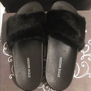 Steve Madden faux fur slides