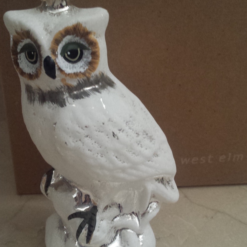 West Elm silver and white owl ornament NIB