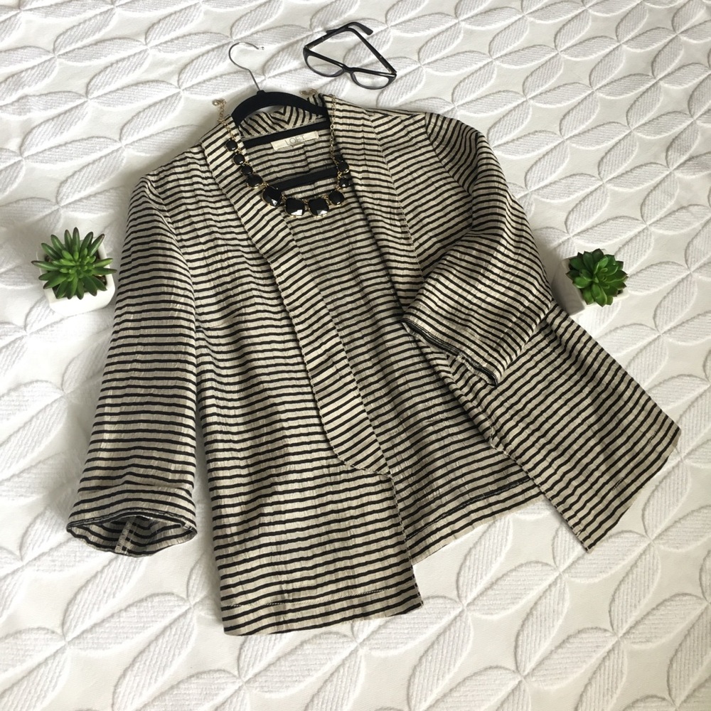 Loft Striped Linen Open-Front Blazer - Picture 2 of 6