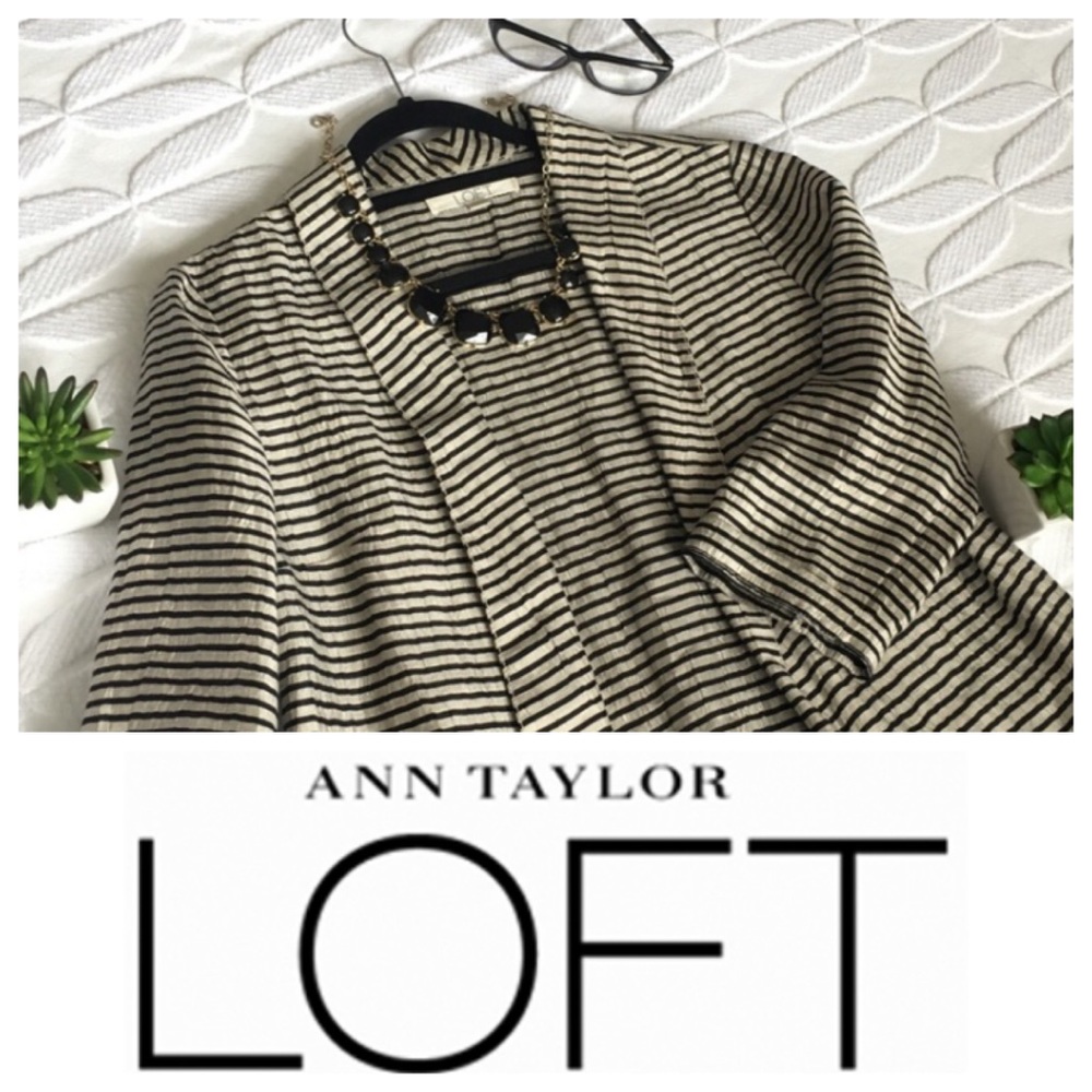 Loft Striped Linen Open-Front Blazer - Picture 1 of 6