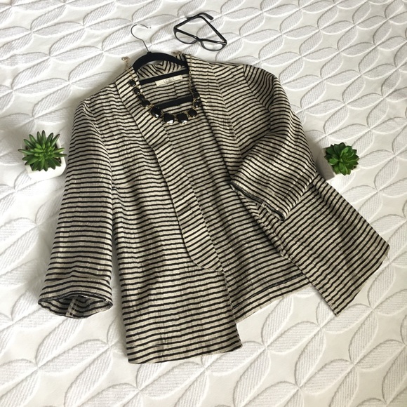 Loft Striped Linen Open-Front Blazer - Picture 2 of 6