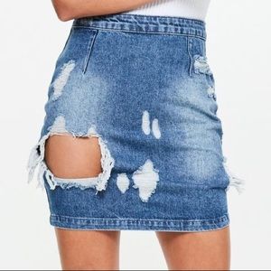 Missguided Open Rip Denim Mini Skirt