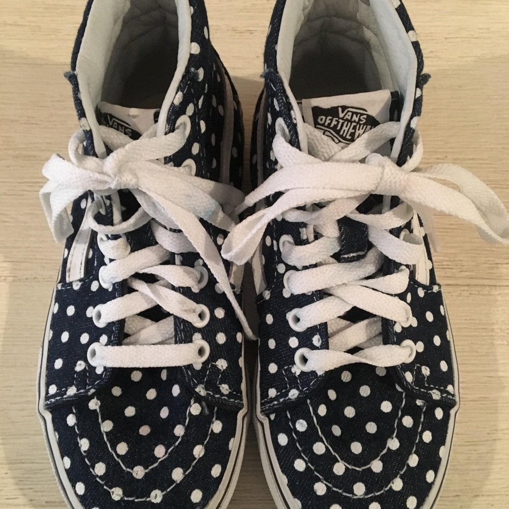 Kids vans navy with white polka dots