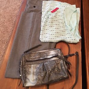 Gray/seafoam green cross body purse