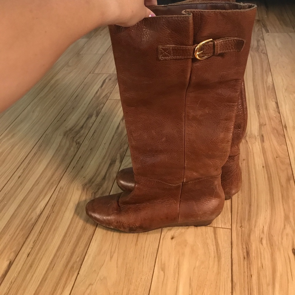 Brown 1 inch wedge heel boot