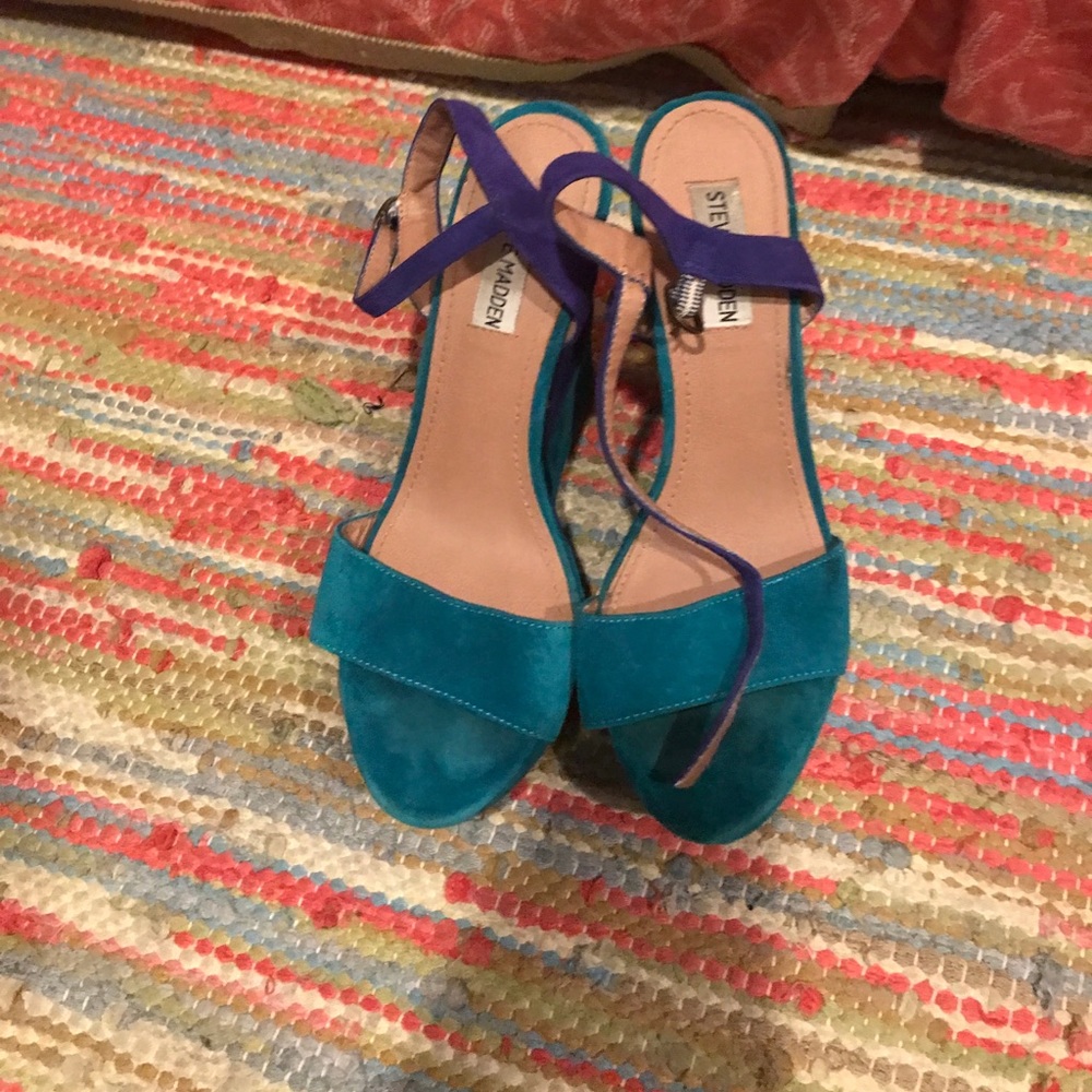 Blue and green Steve Madden wedges