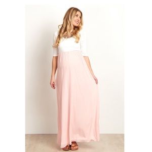 Light Pink Chiffon Colorblock Maternity Maxi Dress
