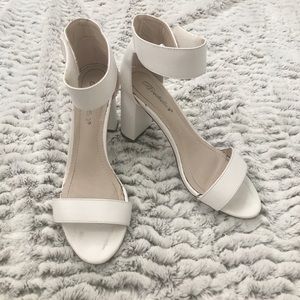 3.5" white block heels with ankle strap