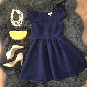 Anthropologie Navy Cap Sleeve Pinion Dress