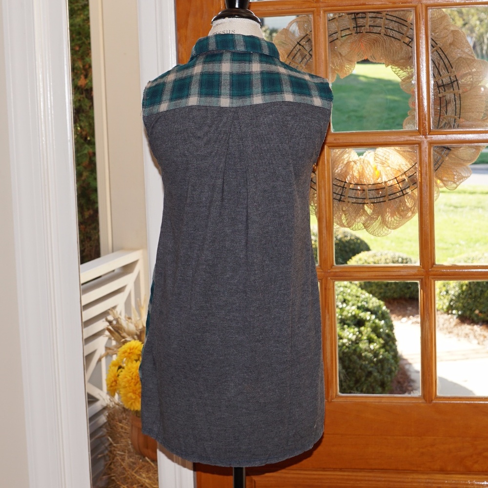 🔴 Plaid Flannel Tunic Top Button Front Grunge - Picture 8 of 9