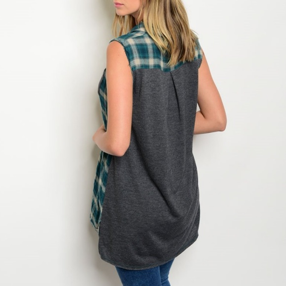 🔴 Plaid Flannel Tunic Top Button Front Grunge - Picture 3 of 9