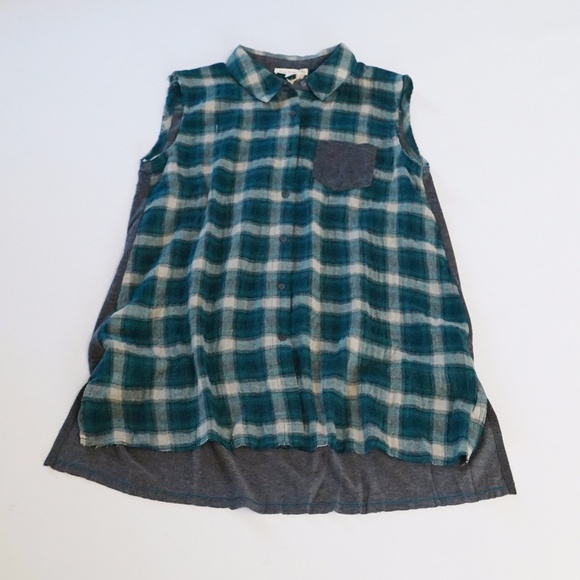 🔴 Plaid Flannel Tunic Top Button Front Grunge - Picture 4 of 9