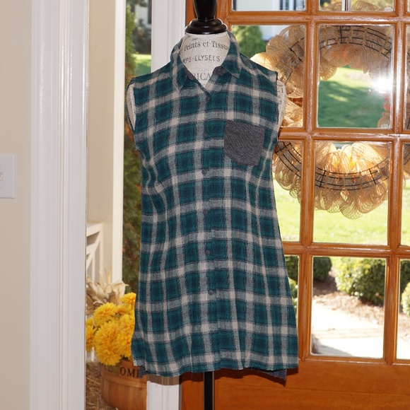 🔴 Plaid Flannel Tunic Top Button Front Grunge - Picture 6 of 9