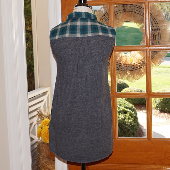 🔴 Plaid Flannel Tunic Top Button Front Grunge - Picture 8 of 9