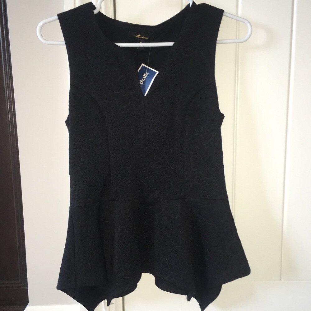 NEVER WORN. Black, sleeveless, PEPLUM TOP.