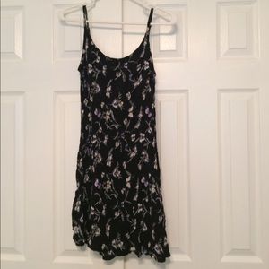 Black dress with purple flowers and butterflies