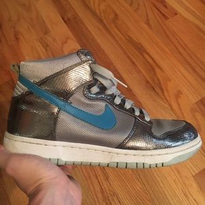 Rare Nike Air Force One silver and turquoise shoes