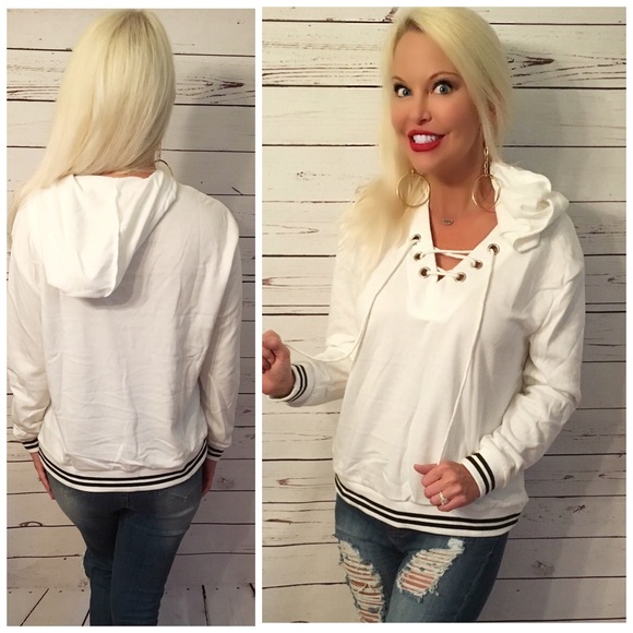 LAST ONE! Adorable White/Black lace up sweatshirt! - Picture 2 of 2