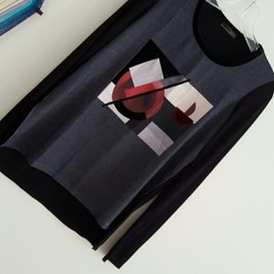 Zara w&b black multi fabric top  velvet trim neck