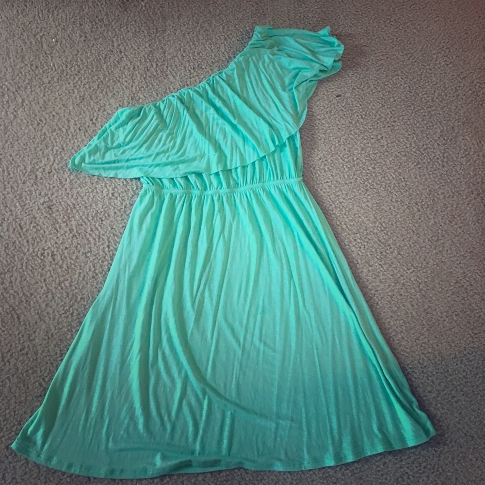 Teal one shoulder dress