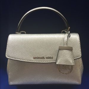 MICHAEL KORS Silver Ava XS Saffiano Leather Bag