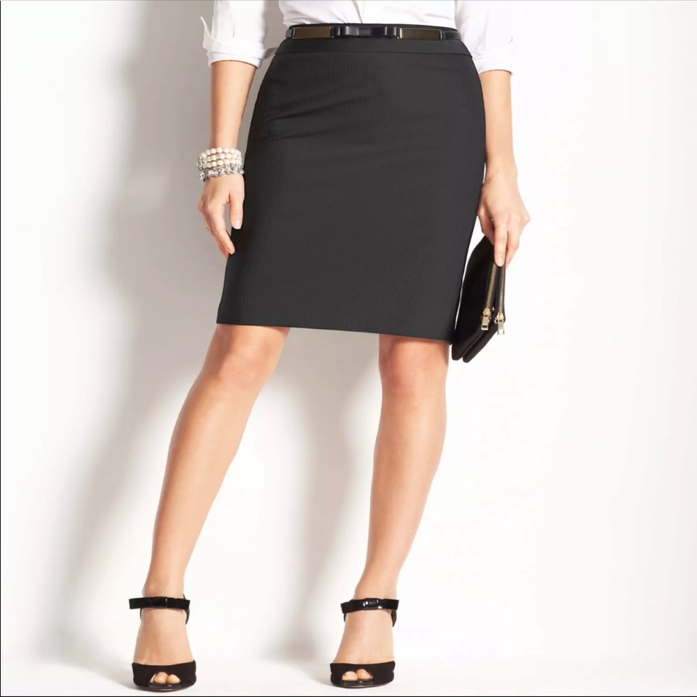 Wool pinstripe pencil skirt