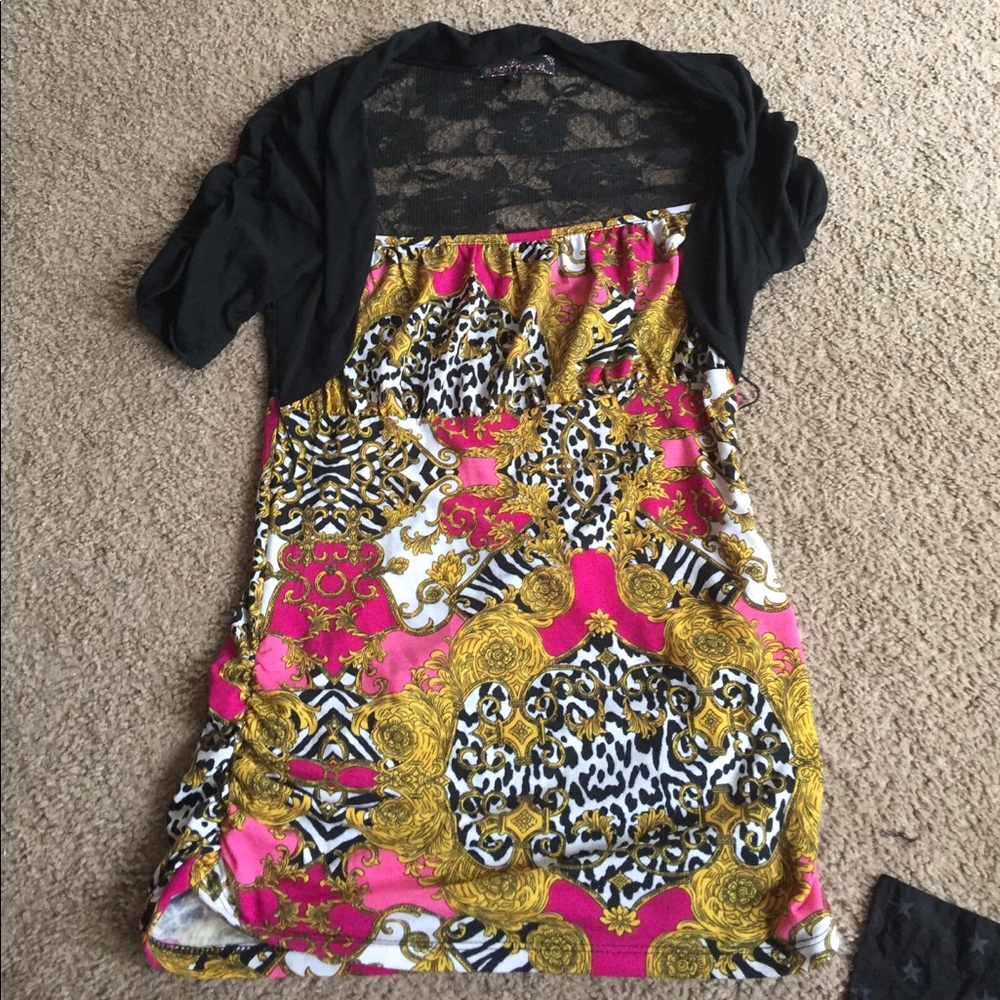 Multi colored tank top with black shrug