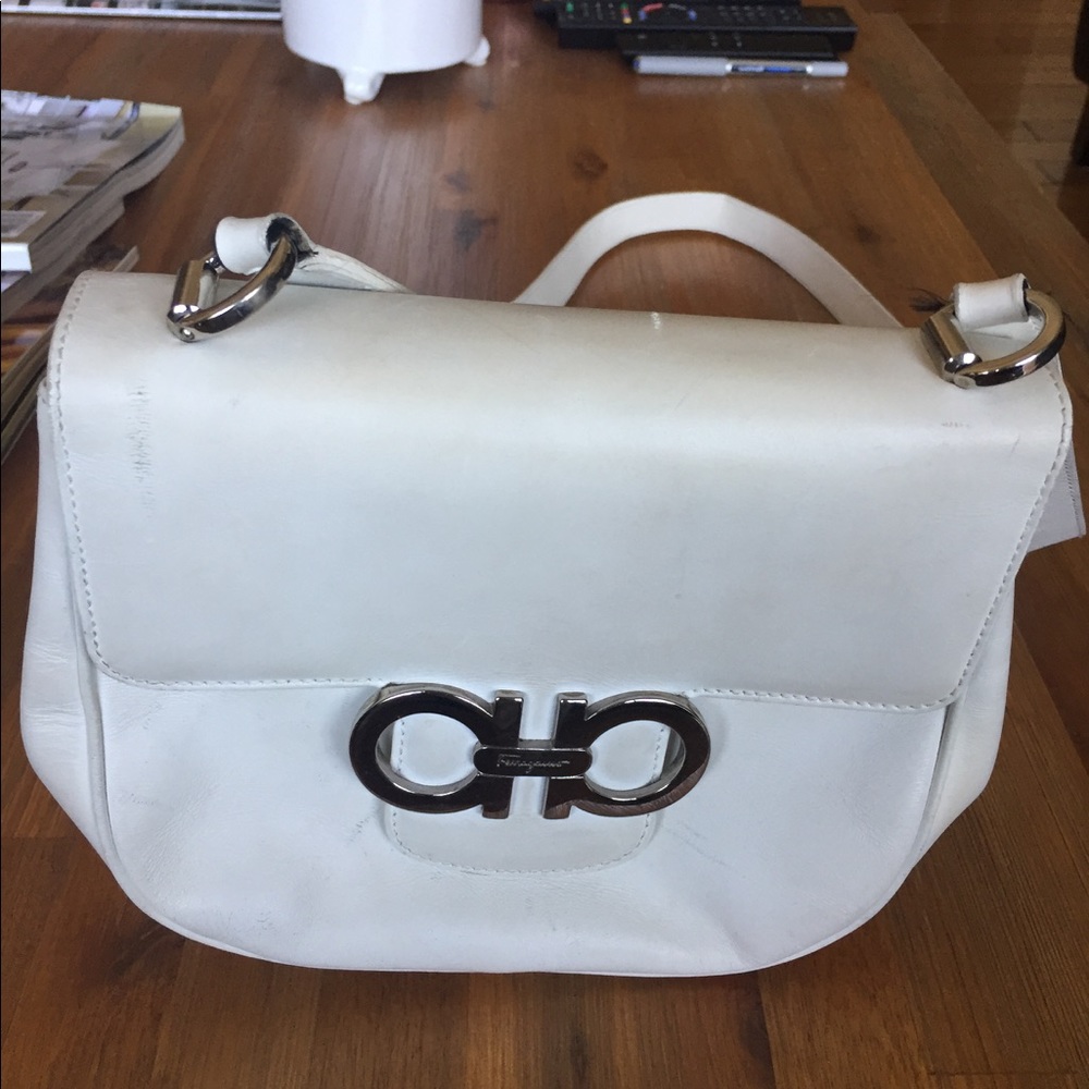 Authentic Ferragamo white shoulder bag