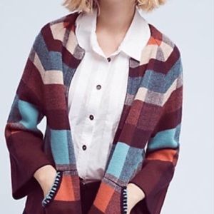 Anthropologie- HWR Monogram- Plaid Sweater Jacket