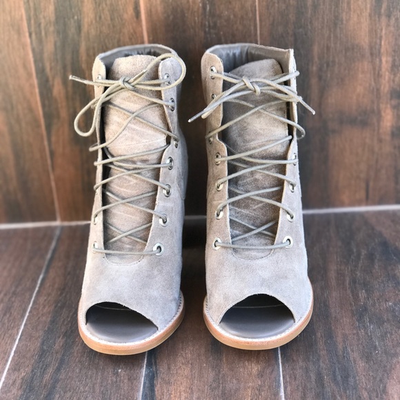 NIB Genuine Leather Open Toe Heel Lace Up Bootie - Picture 3 of 4