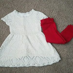 Cream sweater dress with sweater tights