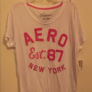 Pink and white Aeropostale crew neck T shirt