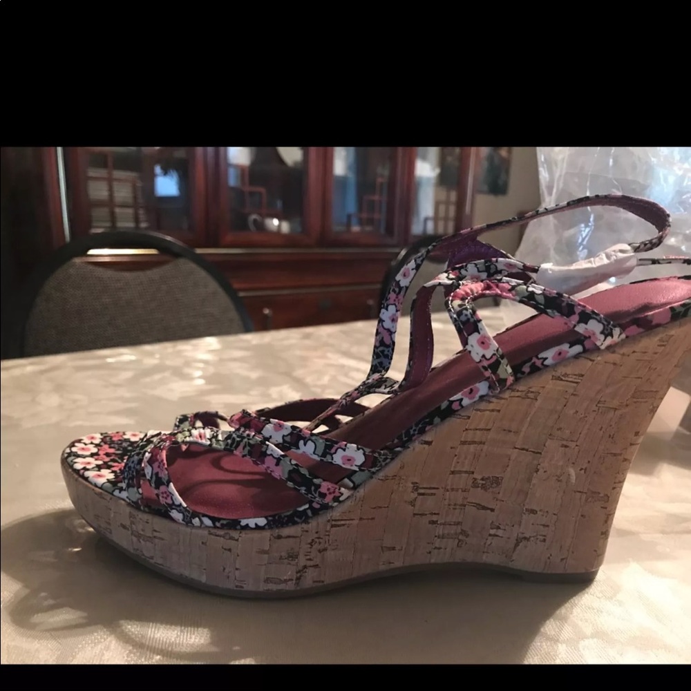 Floral cork wedge Sz 10