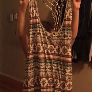 Beige and black floral sleeveless tank top
