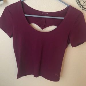 Maroon Heart Cutout Shirt