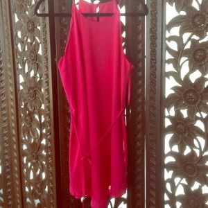 Hot pink flowy dress with scallop detail