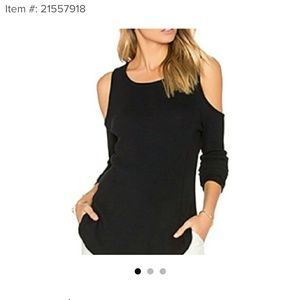 Bobi Tops - Bobi Black Waffle Weave Cold Shoulder Top Bobi Tops - Bobi Black Waffle Weave Cold Shoulder Top
